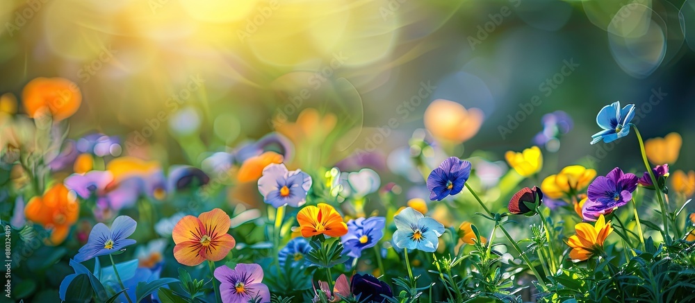 Aufkleber blooming spring flowers, a colorful display in nature, pictured with copy space image for creative d