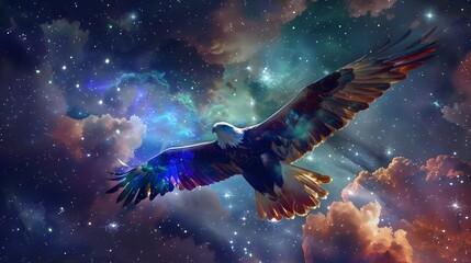 Fototapeta premium Colorful Abstract Eagle Soaring Through Starry Sky