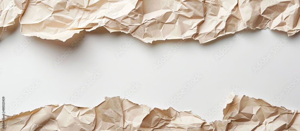 Leinwandbilder kraft paper crumpled on white backdrop for use as a template with copy space image.