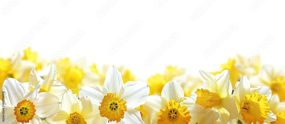 Fototapete dazzling daffodils set against a white backdrop with copy space image.