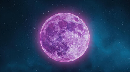 Fototapeta premium Stunning purple and blue starry night sky featuring a beautiful full moon sourced from .