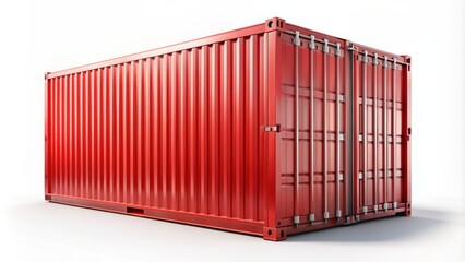 Illuminate isolated red cargo shipping container without inscription or logos on pure white background in 3D rendering style.