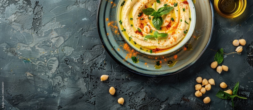 Aufkleber A top view of a classic hummus dish displayed with a blank area for additional image or text, known as a copy space image.