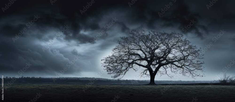 Aufkleber silhouetted tree against a dark sky, providing a striking composition with copy space image.