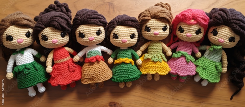 Poster Creating crocheted pieces for amigurumi dolls with a clear background for adding elements in the image.