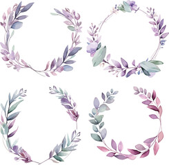 Eucalyptus Wreath Frames Watercolor Vector Illustration.