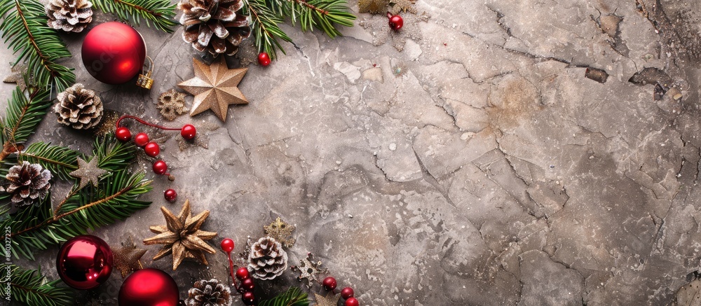 Poster stone background with christmas decorations and copy space image.