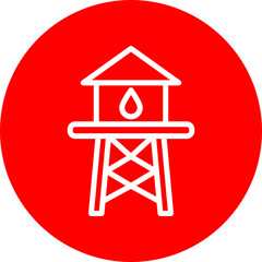 Water tower Vector Line White Circle Red