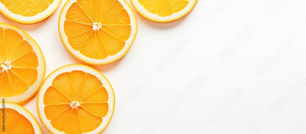 Poster Design concept featuring orange fruit slices on a white background with copy space image.