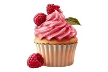 Raspberry cupcake isolated on transparent background
