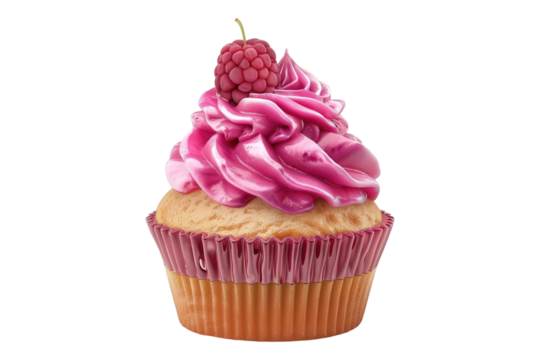 Raspberry cupcake isolated on transparent background