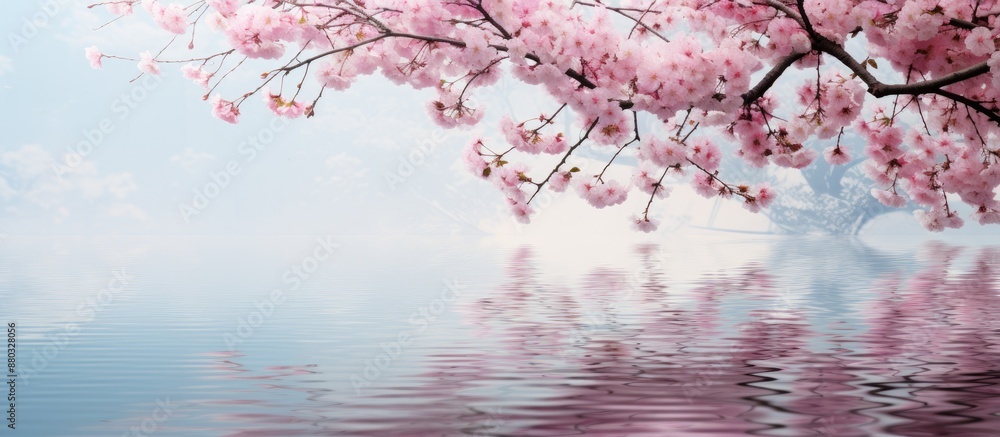 Aufkleber Photographing a serene Japanese cherry blossom scene with empty spaces for text or graphics in the picture (copy space image).