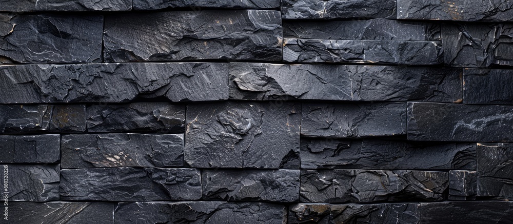 Aufkleber stone wall texture with copy space image for dark gray background with a black grunge banner.