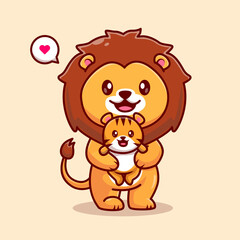 Cute Lion Holding Baby Tiger Cartoon Vector Icon Illustration.
Animal Nature Icon Concept Isolated Premium Vector. Flat
Cartoon Style