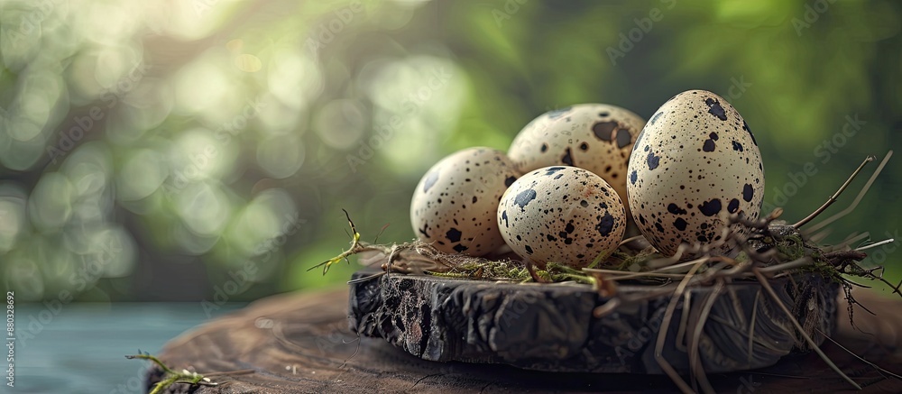 Poster Quail eggs displayed in a natural setting with copy space image.