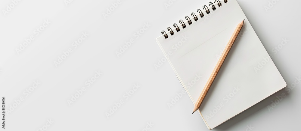 Poster White background with notebook and pencil featuring copy space image