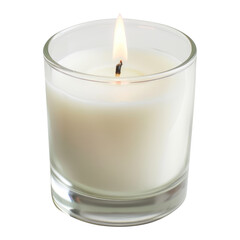burning candle in glass isolated on transparent white background, clipping path