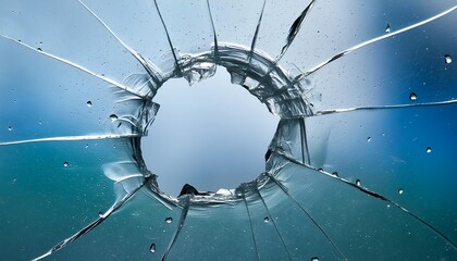 Broken Glass - Hole through Window - Cracked Glass around a Gun Hole - Shot through Glass - Background, Wallpaper or Texture - Closeup of Vandalism or Crime - Ruined Windshield, Car or Home Window