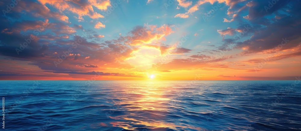 Poster a stunning blue and orange sky at sea is captured as a background for design with abundant copy spac