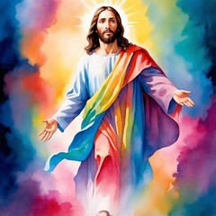 Watercolor portrait of Jesus Christ with copy space