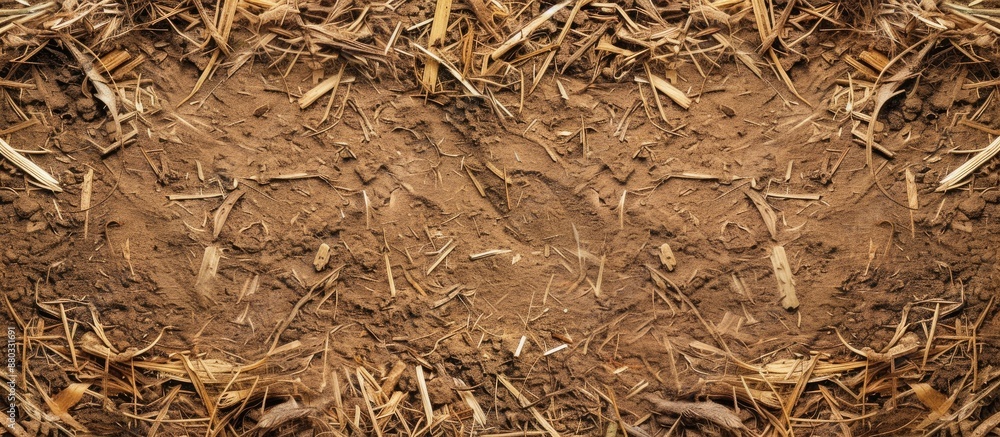 Poster copy space image of sawdust on a natural brown ground with roots perfect for adding text