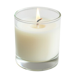 burning candle in glass isolated on transparent white background, clipping path