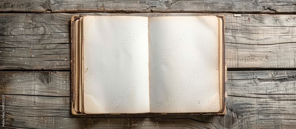 Aufkleber An empty notebook on a wooden surface provides ample copy space for text or images