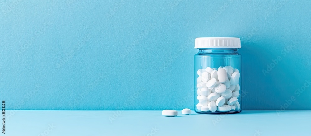 Aufkleber antibiotic medication in a container on a white and blue background with copy space image for drug p