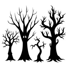 Halloween Tree silhouette set
