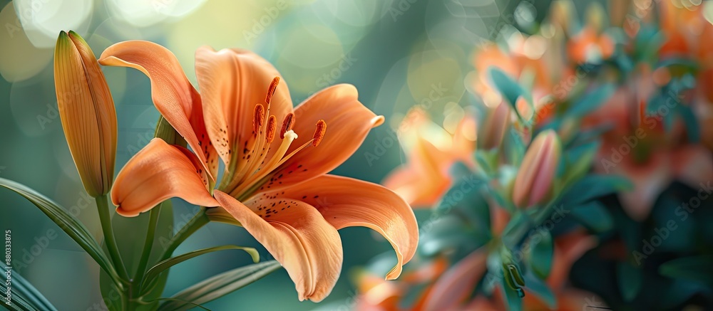 Poster close up of an orange lily with a blurred background perfect as a copy space image