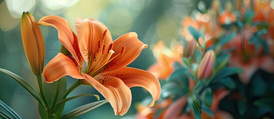 Obraz premium Close up of an orange lily with a blurred background perfect as a copy space image