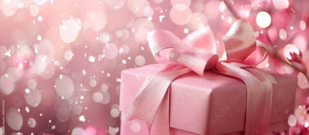 Poster holiday background featuring a pink gift box adorned with a ribbon includes copy space image