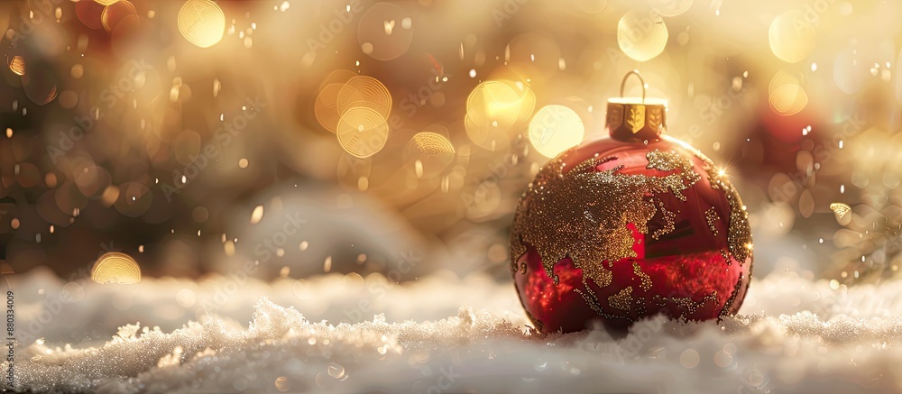 Aufkleber Christmas ball decoration placed against a blurred background with empty space for text in the image. with copy space image. Place for adding text or design