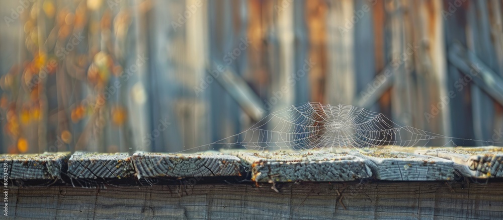 Poster Spiderweb on the barn s roof with a rustic background perfect for a copy space image