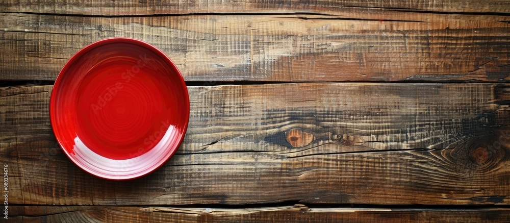 Leinwandbilder view of a red plate on wood background with copy space image for design