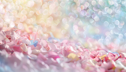 pastel colored background with falling petals, blurred background