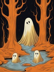Cute Ghost in Nature. Adorable Illustration for All Ages

