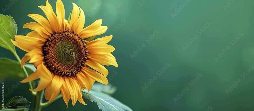 Poster sunflower on a green backdrop in a table setting with copy space image