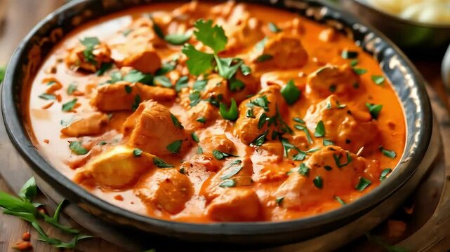 Murgh Makhani in a Bowl, Indian Butter Chicken. Indian tradition foods. 4k video footage