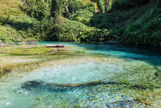 The landscape of the Blue Eye Natural Springs near Saranda, in south Albania