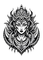 Fototapeta premium Abstact Tattoo Actrees Face in black and white Illustration Vector (24)
