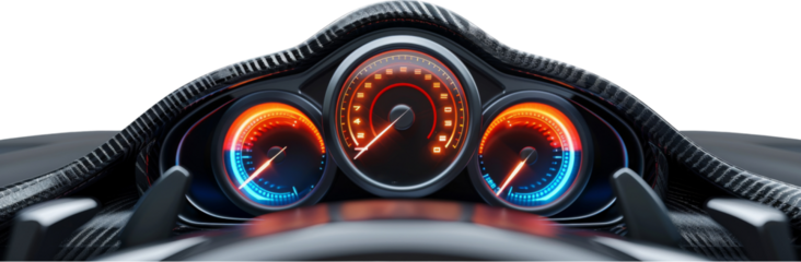 Race Car Symbols - Hyper Realistic Speedometers and Steering Wheels in Bright Colors cut out dicut PNG on transparent