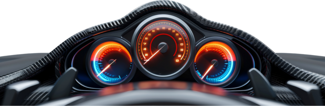  Race Car Symbols - Hyper Realistic Speedometers and Steering Wheels in Bright Colors cut out dicut PNG on transparent - Powered by Adobe