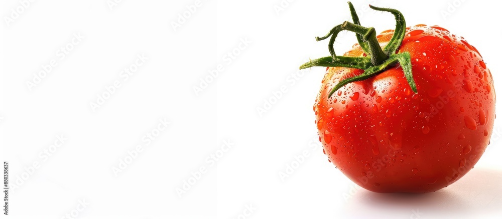 Poster a vibrant red organic tomato isolated against a white backdrop perfect for adding your message or de