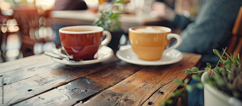 Aufkleber Explore the concept of coffee and tea in cafes with fresh cups and lifestyle images with a focus on morning routines and textured copy space images