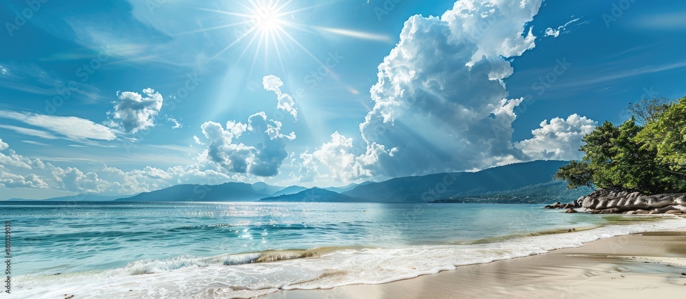 Aufkleber design your summer vacation beach trip with a stunning sunlit sea view and a spacious sky above for 
