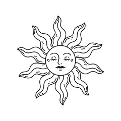 Sun, hand drawn in engraving style. Vector illustration.