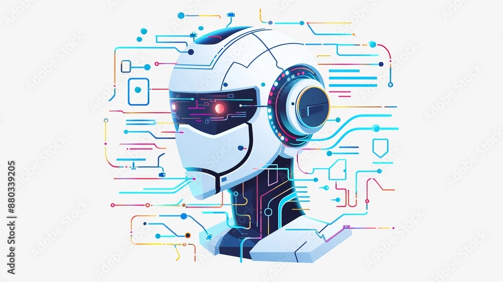 Aufkleber 3d artificial intelligence icon and vector clipart isolated on white background -robot engineer digi