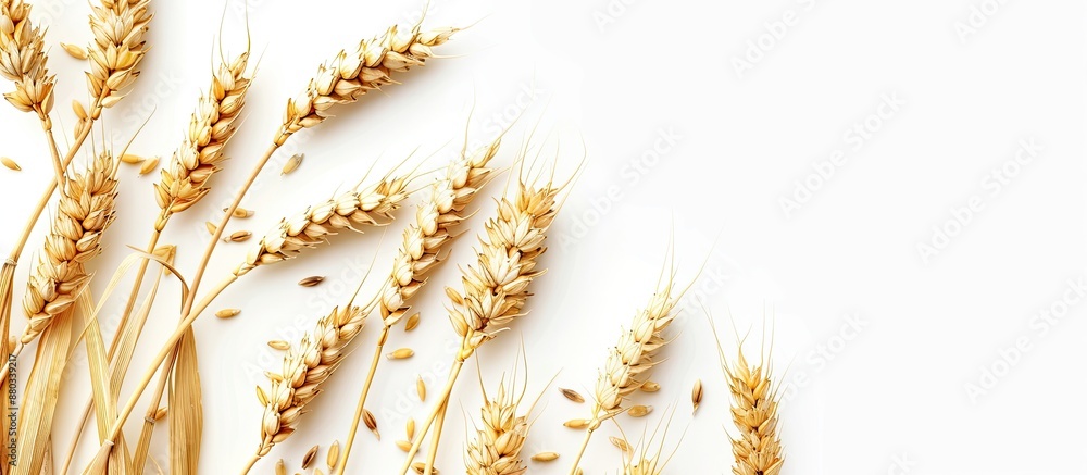 Fototapete isolated wheat spikelets on a white backdrop with selective focus ideal for food related designs pro
