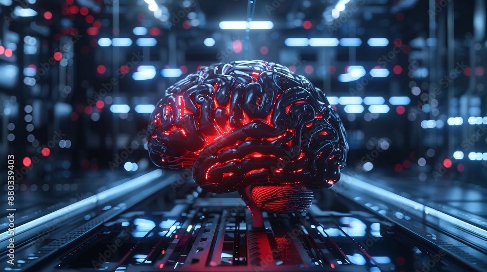 Poster 3d brain processor artificial intelligence concept on futuristic circuit board background